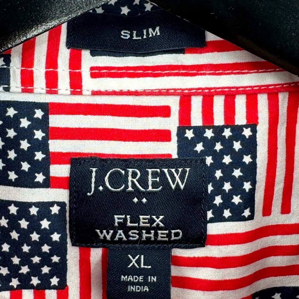 J. Crew Short-sleeve printed slim flex‎ washed casual shirt American Flag NWT XL - Picture 5 of 7